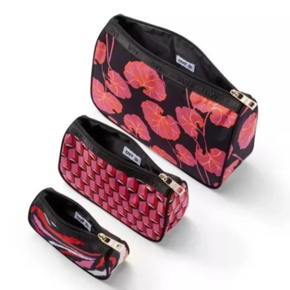NWT Geranium Leaf/Modern Geo/Disco Zebra 3-Pack Travel Pouches - DVF for Target